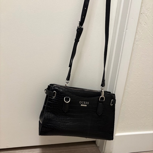 Guess croc embossed crossbody bag - black poly - Picture 1 of 13